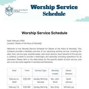 Free Worship Service Schedule Template to Edit Online