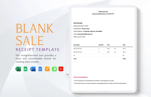 Blank Sale Receipt Template