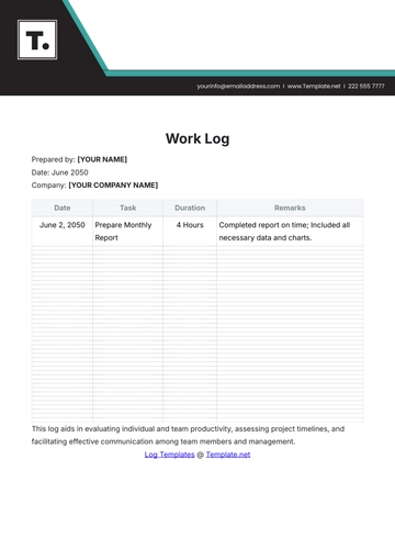 Free Professional Work Log Template to Edit Online