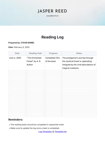 Free Reading Log Template to Edit Online