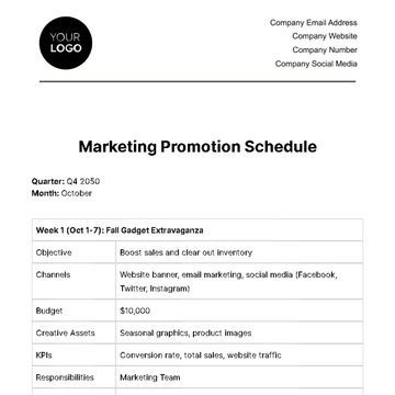 Free Marketing Promotion Schedule Template to Edit Online