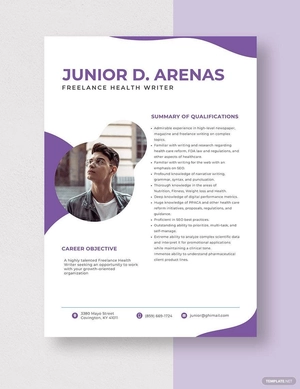 Freelance Health Writer Resume