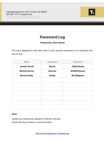 Free Password Log Template to Edit Online