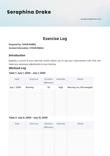Free Exercise Log Template to Edit Online