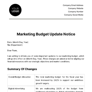 Free Marketing Budget Update Notice Template to Edit Online