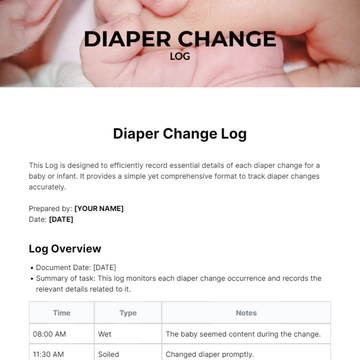 Free Diaper Change Log Template to Edit Online