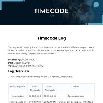 Free Timecode Log Template to Edit Online
