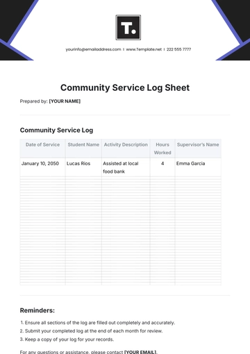 Free Community Service Log Template to Edit Online