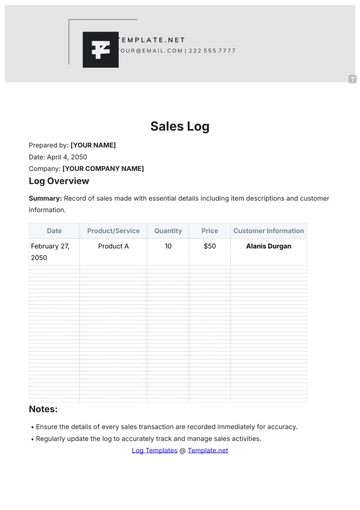 Free Sales Log Template to Edit Online