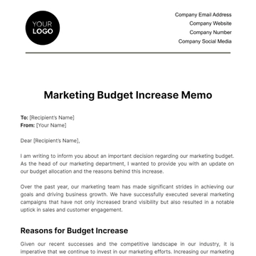Free Marketing Budget Increase Memo Template to Edit Online
