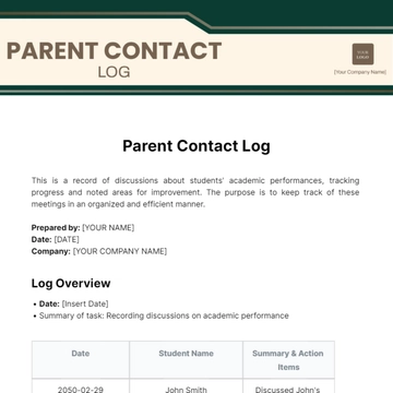 Free Parent Contact Log Template to Edit Online