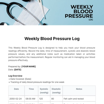 Free Weekly Blood Pressure Log Template to Edit Online