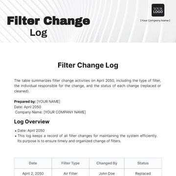 Free Filter Change Log Template to Edit Online