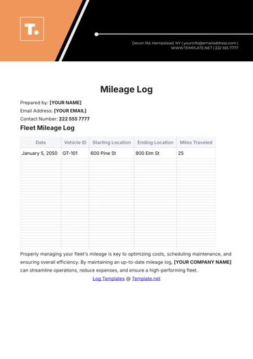 Free Mileage Log Template to Edit Online