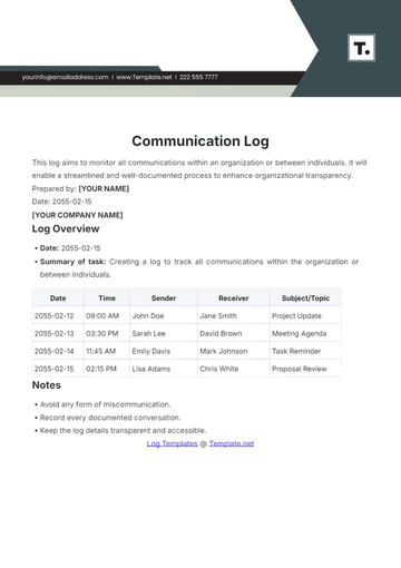 Free Communication Log Template to Edit Online