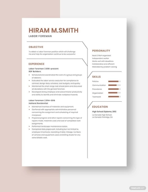 Labor Foreman Resume