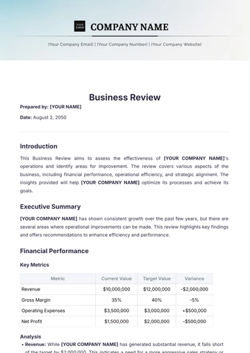 Free Business Review Template to Edit Online