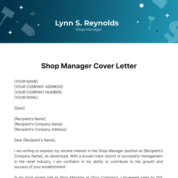 Free Cover Letter Shop Manager Template to Edit Online