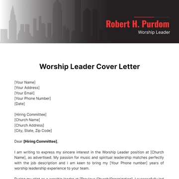 Free Worship Leader Cover Letter Template to Edit Online