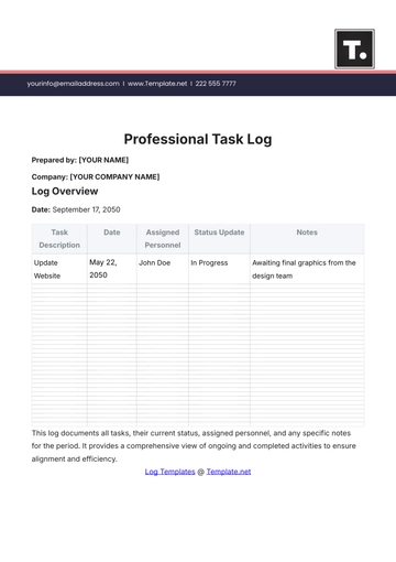 Free Professional Task Log Template to Edit Online