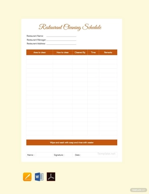 Restaurant Cleaning Schedule Template