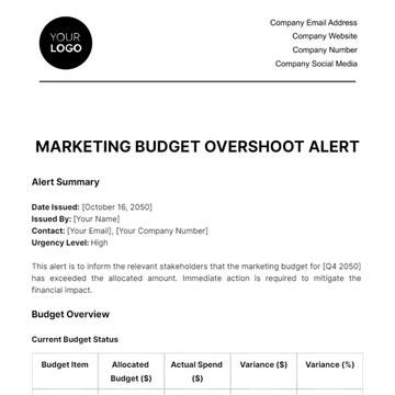 Free Marketing Budget Overshoot Alert Template to Edit Online