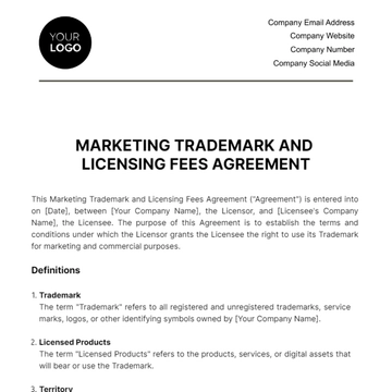 Free Marketing Trademark and Licensing Fees Agreement Template to Edit Online