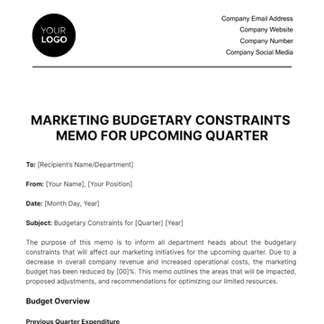 Free Marketing Budgetary Constraints Memo for Upcoming Quarter Template to Edit Online