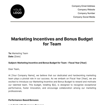 Free Marketing Incentive and Bonus Budget for Team Template to Edit Online