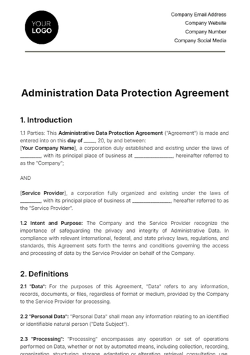 Free Administration Data Protection Agreement Template to Edit Online