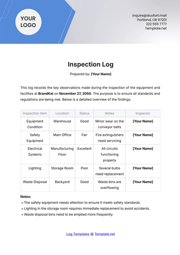 Free Inspection Log Template to Edit Online