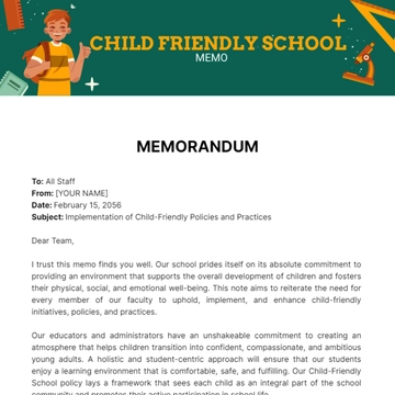 Free Child Friendly School Memo to Edit Online
