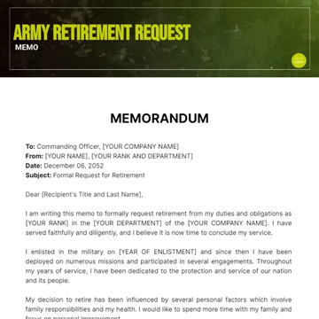 Free Army Retirement Request Memo to Edit Online
