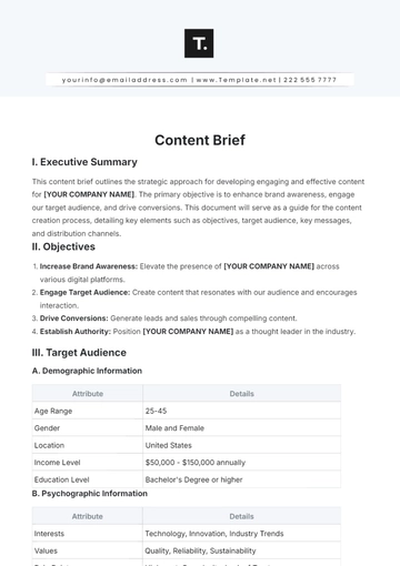 Free Content Brief Template to Edit Online