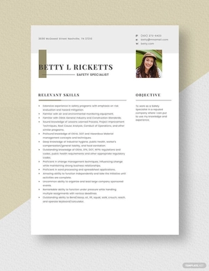 Safety Specialist Resume