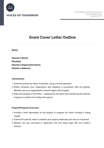 Free Grant Cover Letter Outline Template to Edit Online