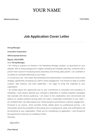 Free Job Application Cover Letter Template to Edit Online