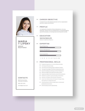 Service Receptionist Resume