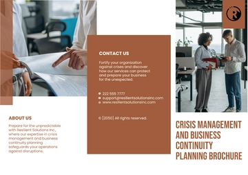 Free Crisis Management and Business Continuity Planning Brochure Template to Edit Online