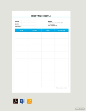 Blank Shooting Schedule Template