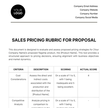 Free Sales Pricing Rubric for Proposal Template to Edit Online