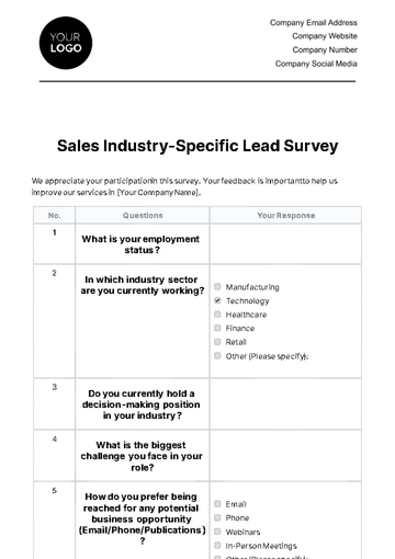 Free Sales Industry-Specific Lead Survey Template to Edit Online