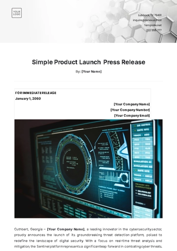 Free Simple Product Launch Press Release Template to Edit Online
