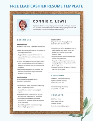 Lead Cashier Resume