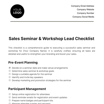 Free Sales Seminar & Workshop Lead Checklist Template to Edit Online