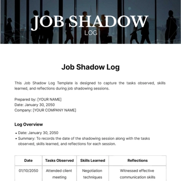 Free Job Shadow Log Template to Edit Online