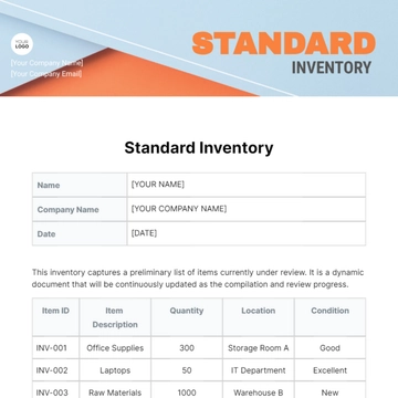 Free Standard Inventory Template to Edit Online