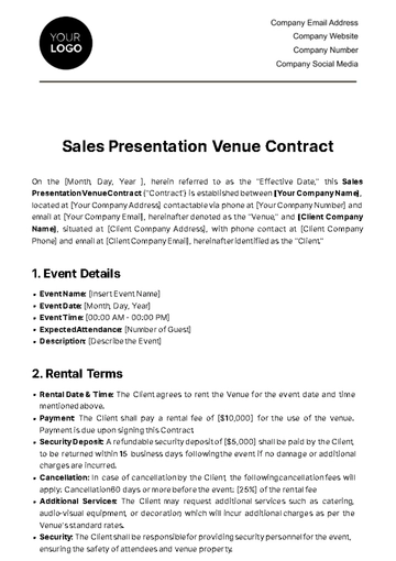 Free Sales Presentation Venue Contract Template to Edit Online