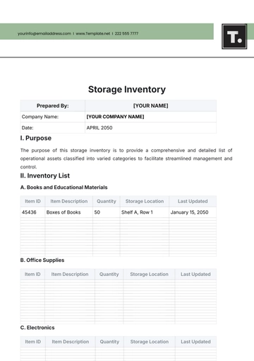 Free Storage Inventory Template to Edit Online