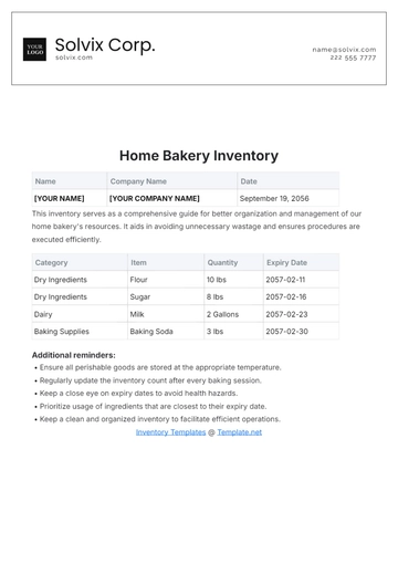 Free Home Bakery Inventory Template to Edit Online